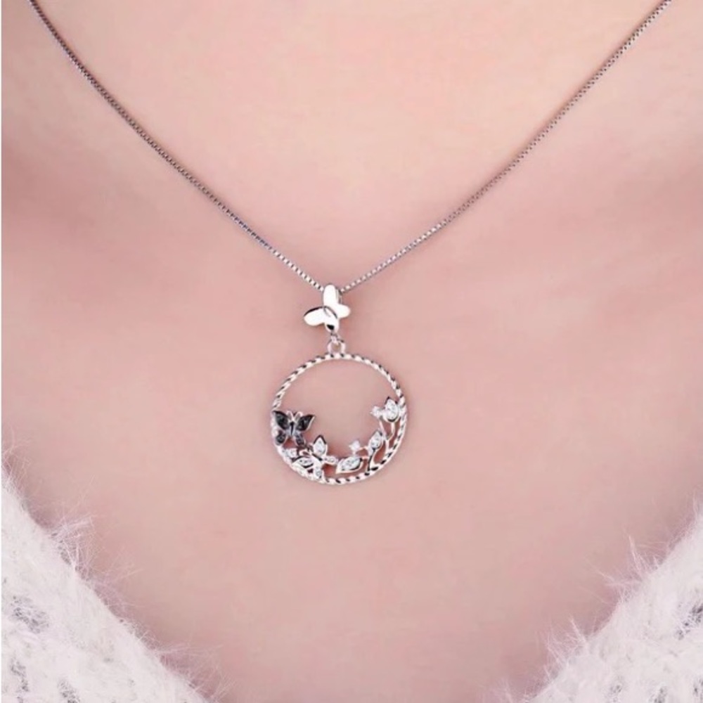 Butterfly Flower S925 Silver Pendant Natural Black Spinel Gemstone No Chain - Picture 4 of 6
